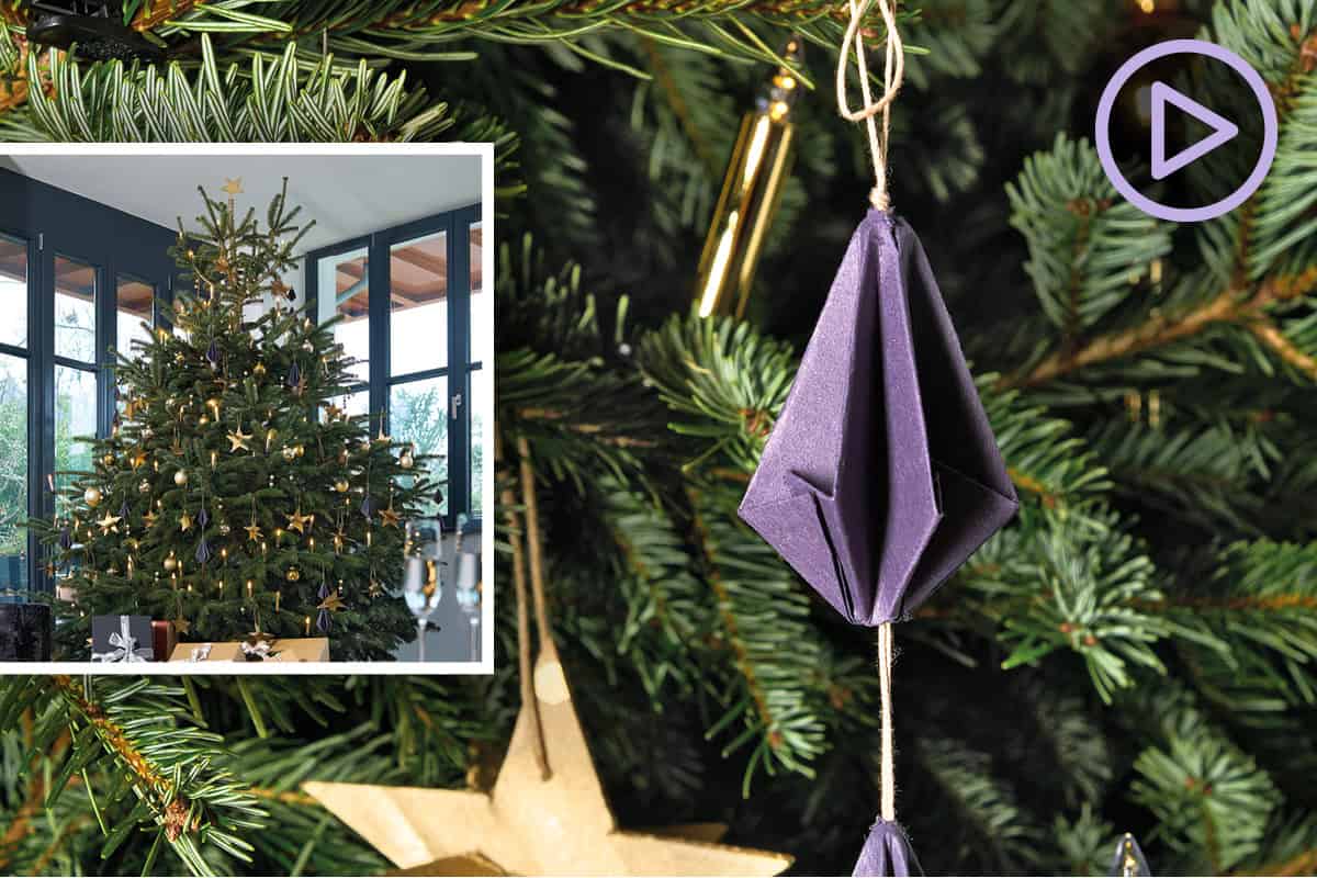 Weihnachts-DIY: Gefalteter Diamanten-Anhänger aus Papier für den Tannenbaum