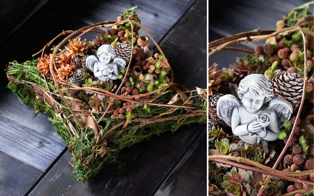 Symbolhaltige Gedenkfloristik mit hochwertigen Accessoires