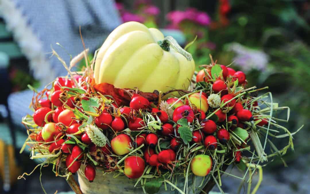 Herbstlicher DIY-Kranz mit Kürbis und Zieräpfeln