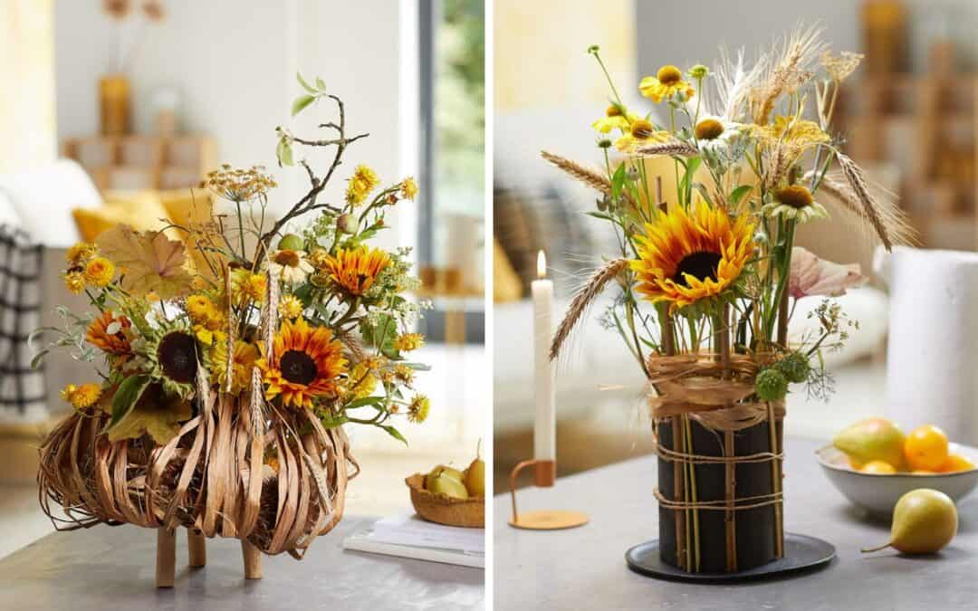 Herbstarrangements mit Sonnenblumen