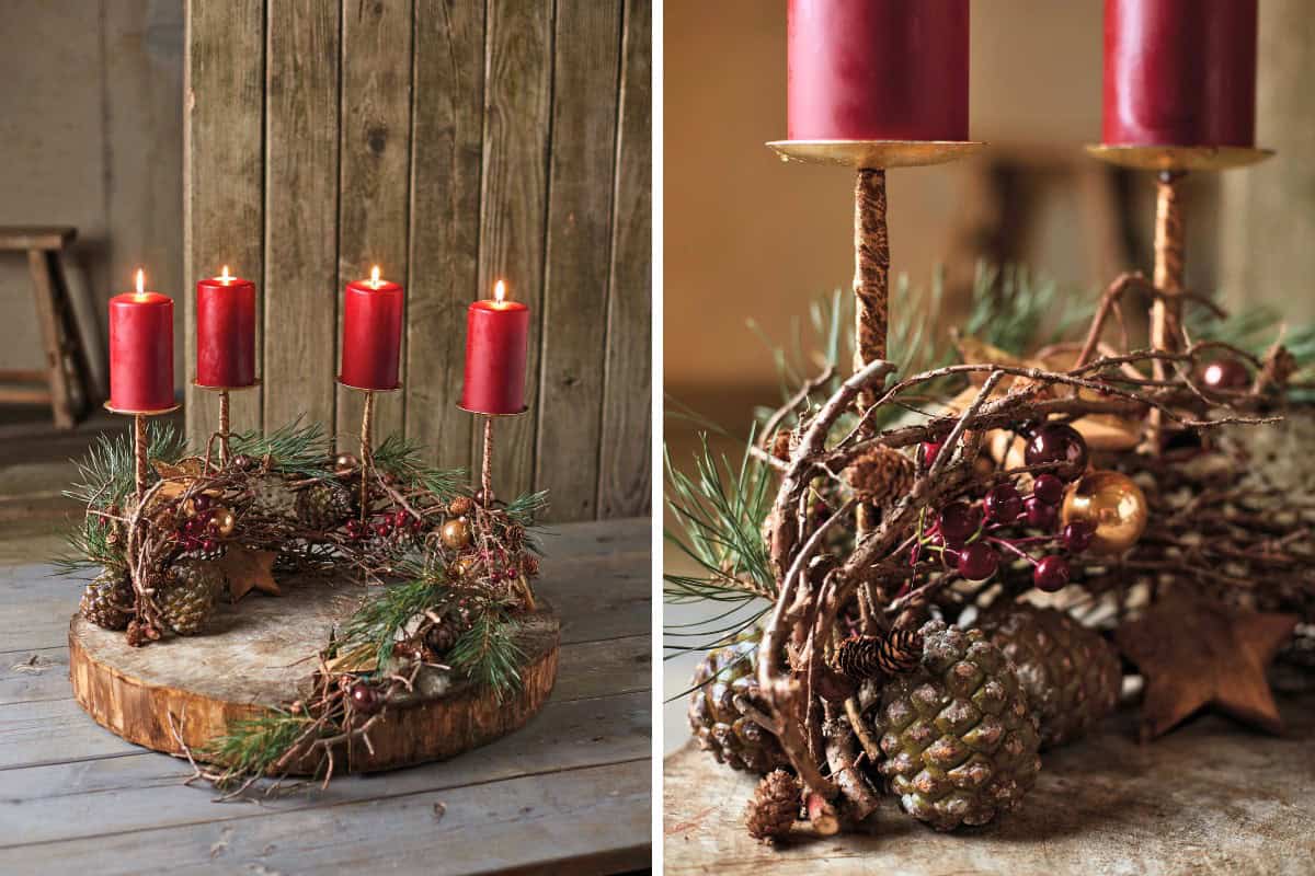 Rustikale Adventskränze im Hütten-Look: So könnt ihr sie gestalten